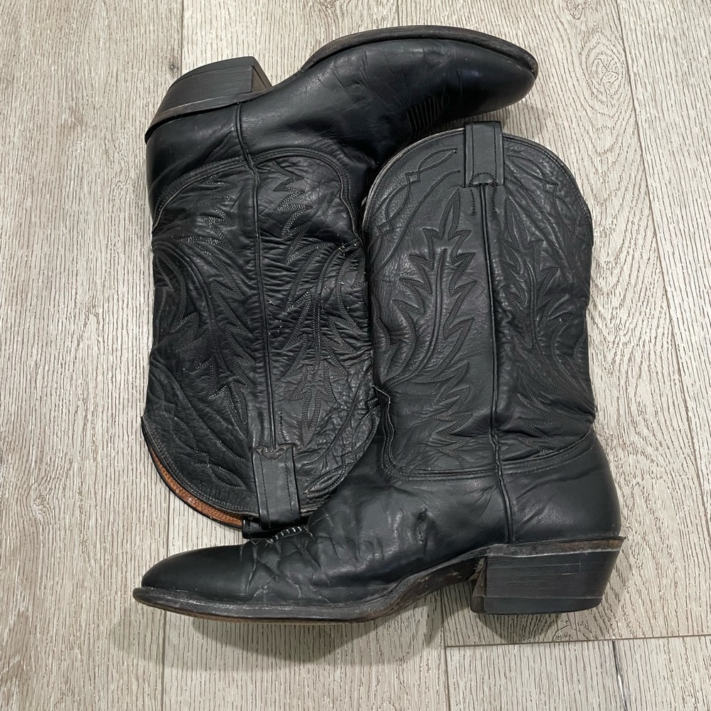 Nocona Men’s Leather Black Western Cowboy Boots Size 9 Made in USA Vintage